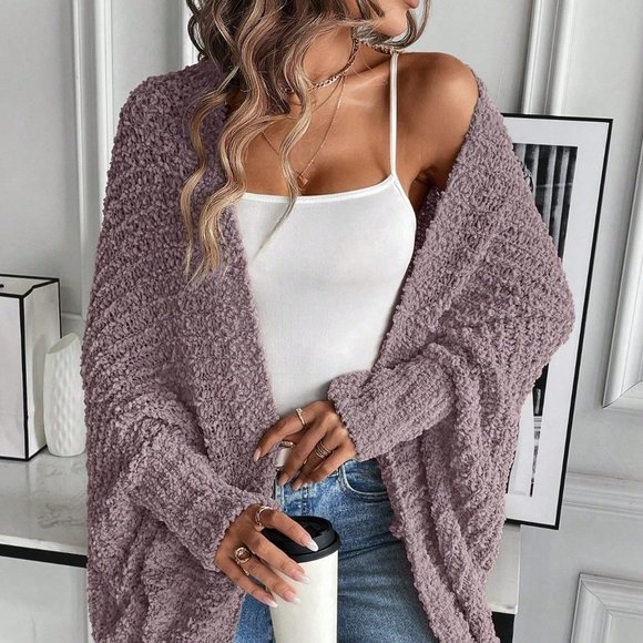 Purple Casual Womens Batwing Sleeve Open Front Cardigan - Picture 5 of 5